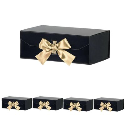 GoooodGift Black Gift Boxes 8x7x3.3 Inches, Luxury Gift Boxes with Ribbon, Empty Gift Boxes with Lid Magnetic Closure, Groomsman Boxes, Wedding (Glossy Black)