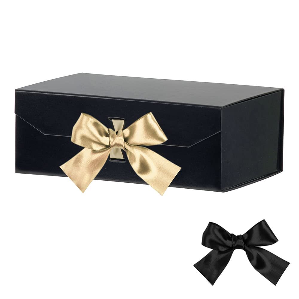 GoooodGift Black Gift Box with Lid, 12x8x4.5 Inches, Large Birthday Gift Box with Lid Magnetic Closure, Bridesmaid Proposal Box Gift Boxes for Women shoes (Glossy Black)
