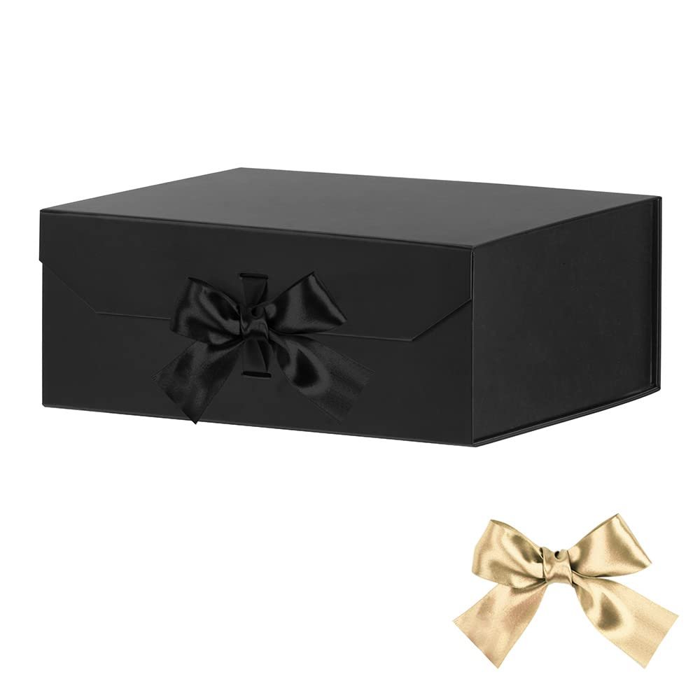 GoooodGift Black Gift Boxes Large 13x11x5.3 Inches, Black Boxes with Ribbon, Gift Box with Lid Magnetic Closure, Christmas Gift Boxes for Presents Graduation Storage (Matte Black)