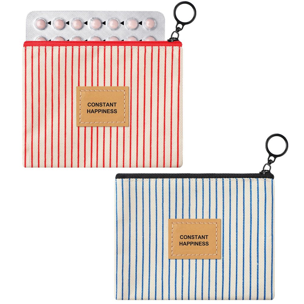 2 Pcs Birth Control Pill Packet, 4.7 x 3.6 Inch Canvas Wallet Pill Holder Sleeve Pouch with Zipper for Card Organizer, Pocket Pouch Wallet for Women Privacy Protection