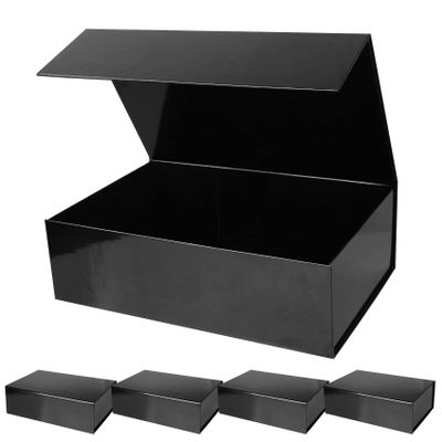 Aimyoo 5 Pack Black Magnetic Gift Boxes with Lids 13.8x9x4.3 in, Large Bridesmaid Groomsman Proposal Box, Rectangle Collapsible Box for Present Graduation Birthday Wedding Storage