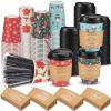 Remerry 100 Sets 400 Pcs 12 oz Christmas Disposable Coffee Cups with Lid, Straws and Sleeves Snowflake Reindeer Snowman Paper Cups Xmas Party Supplies for Hot Drink Cold Beverage(Bright Style) view 1