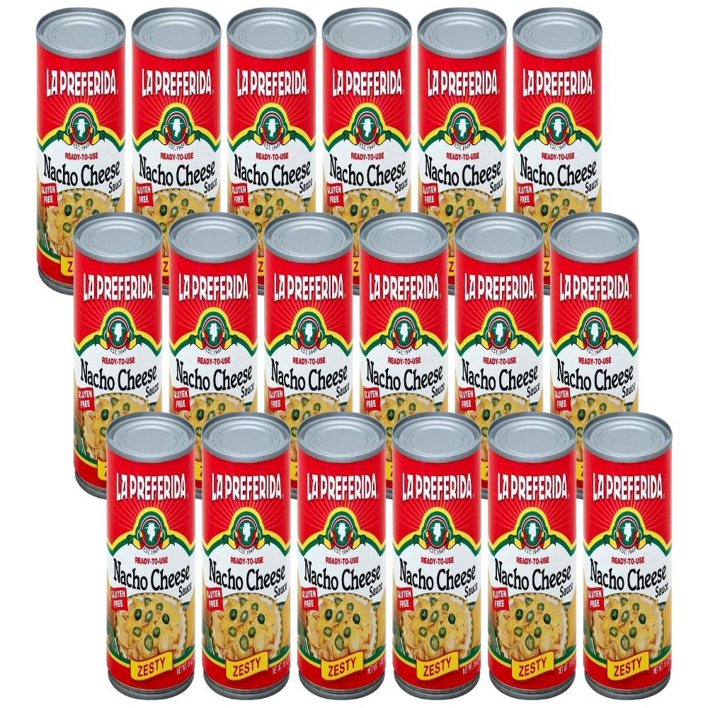 La Preferida Zesty Nacho Cheese Sauce (Bold & Creamy Canned Nacho Cheese) Made for Dipping, Drizzling, and Tex-Mex Favorites  Ready-to-Eat, Just Heat and Serve, 15oz. (Pack of 18)