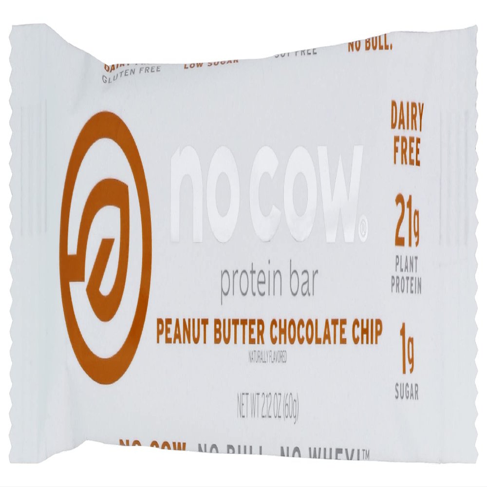 No Cow High Protein Bars, Peanut Butter Chocolate Chip, 21g Plant Based Vegan Protein, Keto, Low Sugar, Low Carb, Low Calorie, Gluten Free, Naturally Sweetened, Dairy Free, Non GMO, Kosher, 2.12 Oz (Pack of 12)