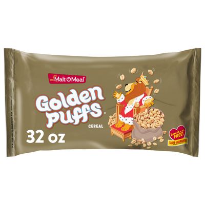 Malt-O-Meal Golden Puffs Sweetened Puffed Wheat Breakfast Cereal, Bulk Family Size, 32 oz Resealable Bag
