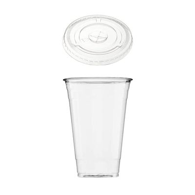 DHG PROFESSIONAL Disposable 24 oz Plastic Crystal Clear Cups with Flat Lids - For Summary Beverage, Party, to-go (100 Cups with Lids)