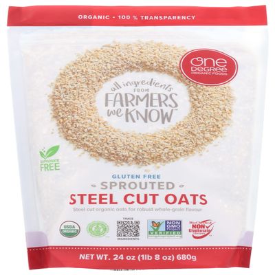 One Degree Organic Foods, Gluten-Free Sprouted Steel Cut Oats, USDA Organic, Non-GMO Gluten Free Cereal, 24 Oz (Pack of 4)