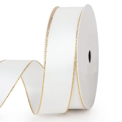 VIVIQUEN White Double Faced Satin Ribbon with Gold Edge, 1 Polyester Continuous Ribbon -25 Yards,Wide Ribbon for Gift Wrapping,Wedding,Bows Bouquet,Floral Arrangement and Craft