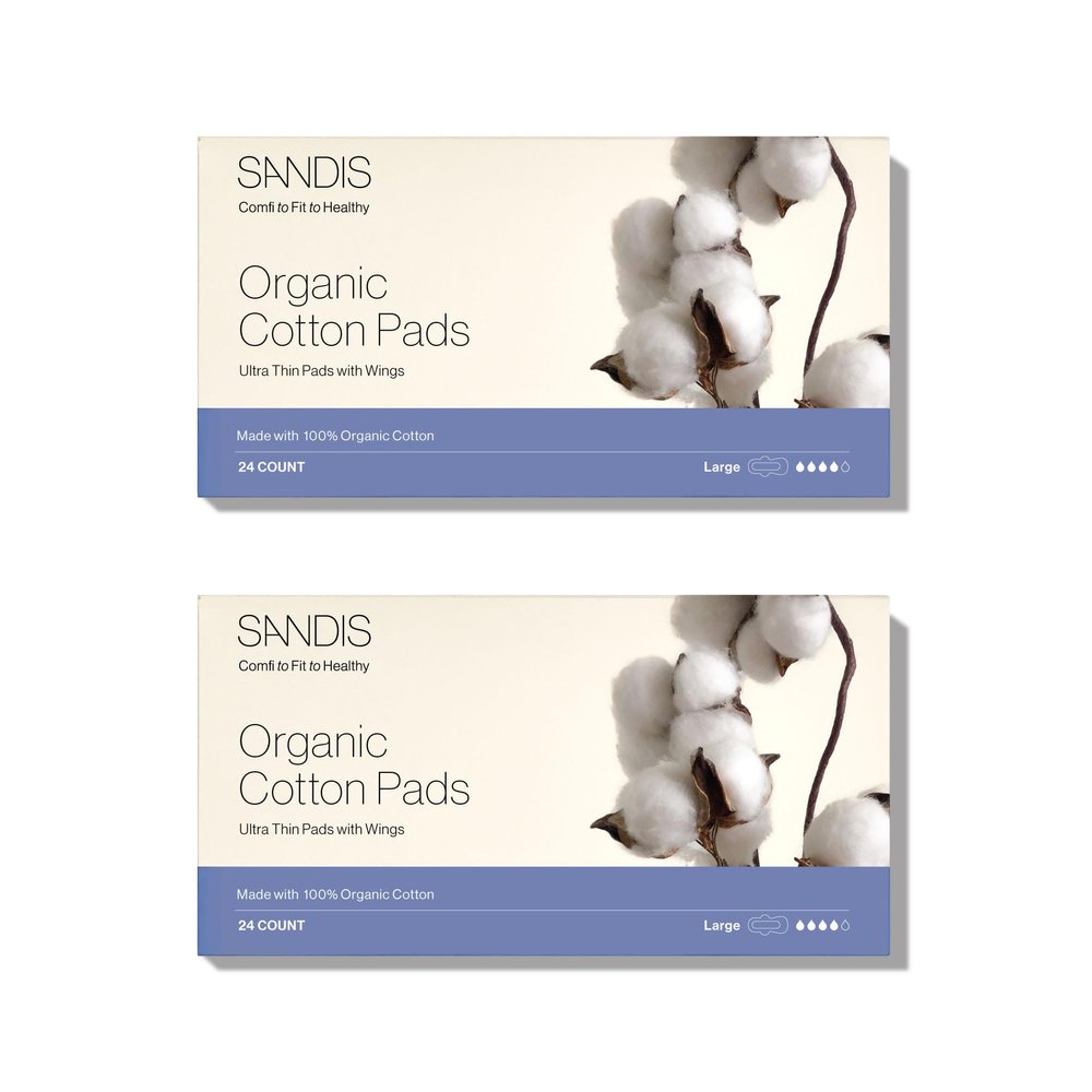 SANDIS Feminine Pad for Women - Large 48 Count 100% Organic Cotton Ultra Thin with Wings for Periods Menstrual Pads Sanitary Napkins Super Absorbency Leak Protection