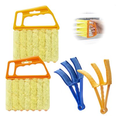 2Pcs Window Venetian 7 Finger Blind Cleaner Duster Tool and 2Pcs dust-Removing BrushesOrange,Yellow, Blue