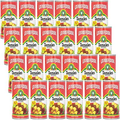 La Preferida Beef & Pork Tamales (Hearty Mexican Canned Tamales in Red Sauce)  No Artificial Colors or Preservatives, Just Heat and Enjoy, 15oz (Pack of 24)