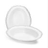 " OCCASIONS " 40 Plates Pack, Heavyweight Disposable Wedding Party Plastic Oval Bowls (7 oz Dessert Oval Bowls - Rochelle White and Silver) view 1