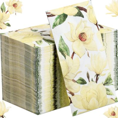 150 Pcs Floral Napkins 3 Ply Disposable Paper Guest Towels Napkins for Bathroom Wedding Anniversary Birthday Party Baby Shower Decorative Towels (Magnolia)
