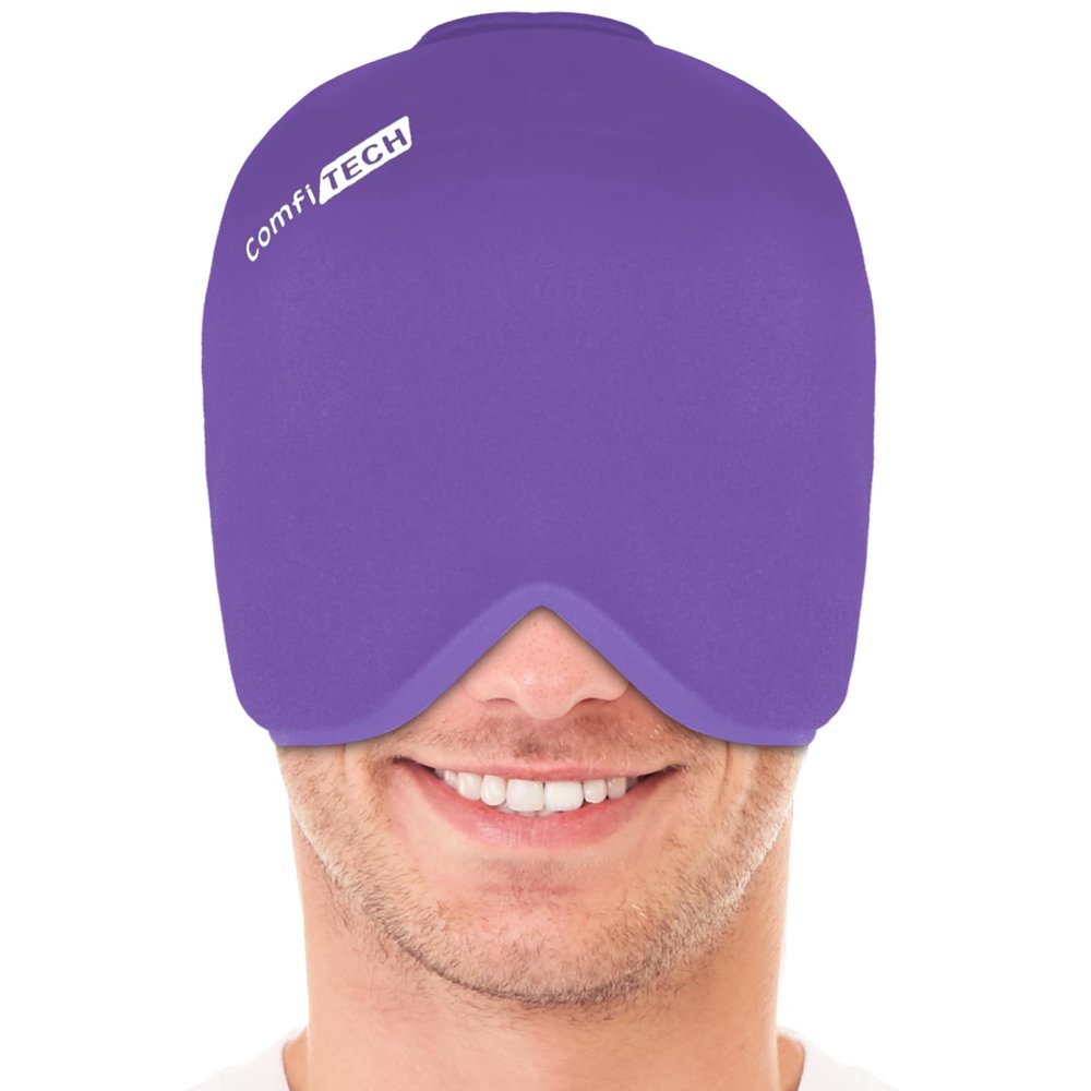 ComfiTECH Head Ice Pack Wrap Cold Cap Cooling Gel Hat, Large, Purple