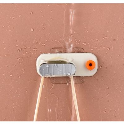 2in1 Bathroom Mop Bracket Wall-Mount Sticker Easy-Install Strong Burden Side Hook Duster Cloth Supporter housewares Nail-Free (Beige)