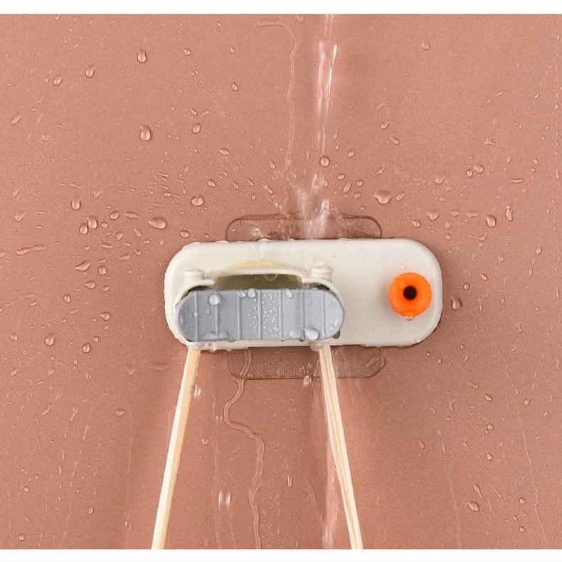 2in1 Bathroom Mop Bracket Wall-Mount Sticker Easy-Install Strong Burden Side Hook Duster Cloth Supporter housewares Nail-Free (Beige)
