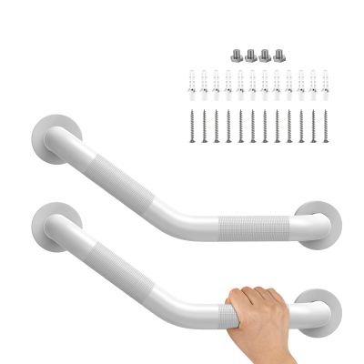16 Inch Angled Shower Grab Bar White, Munzong 2 Pack Anti Slip Bathroom Grab Bar, Knurled Bathroom Balance Bar,Safety Hand Rail Support Handicap Elderly Injury Senior Assist Bath Handle-1.25 Tube