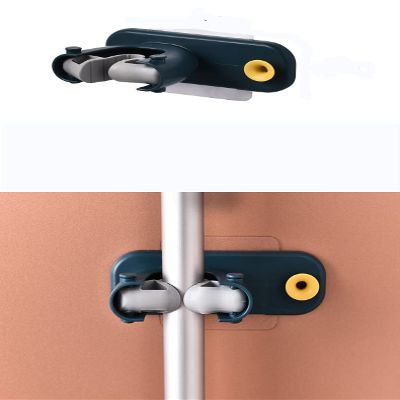 2in1 Bathroom Mop Bracket Wall-Mount Sticker Easy-Install Strong Burden Side Hook Duster Cloth Supporter housewares Nail-Free (Navy Blue)