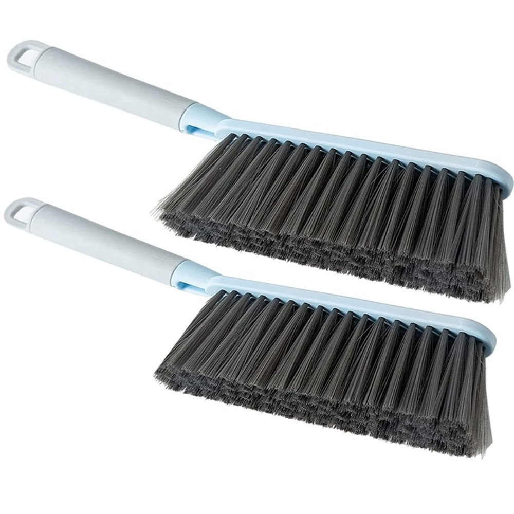 2Pack Hand Broom Cleaning Brushes, Multifunctional Soft Bristle Cleaning Brush Hand Brushs Bed Hair Dust Removal Scrubber Cleaner for Family Trip Sofa Furniture Car Bed Garden, Blue