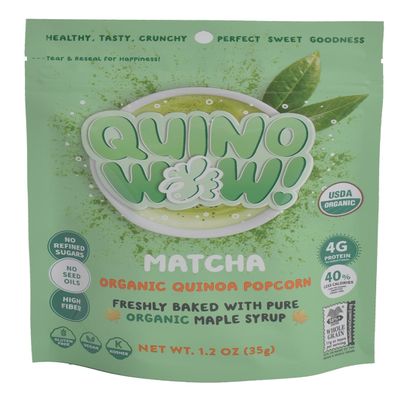 QuinoWow!-Organic Quinoa Popcorn | Oven-Baked | Gluten-Free | Air-Popped | Vega (Matcha, Pack of 6)