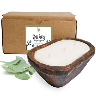 Aira Dough Bowl Candle - Organic, Kosher, Vegan, Hand Carved Wood Bowl Candle w/Aromatherapy Essential Oils - Hand-Poured 100% Soy Candle Wax - Paraffin Free, Long Lasting - Stress Relief - 13 Ounce