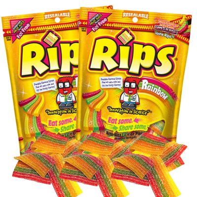 Sweetzo - Rips Rainbow Bite Sized Licorice Pieces, Peelable Fruit Juice Flavored Candy, Resealable Share Size Snack Bags, Pack of 2, 8 Ounces