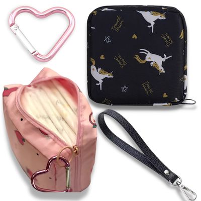 Adorable Pink Peri - Reusable Sanitary Napkin Pads Storage Bag Portable for Women Girls | Made of Nylon Water Resistance Reusable | Zero Waste Period (Peach + Unicorn)
