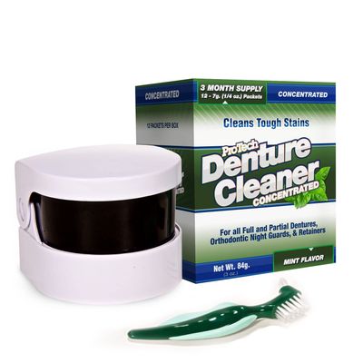 ProTech Removable Appliance Care Kit, Denture, Retainer, & Aligner and Cleaning Bundle with Ultrasonic Denture Retainer Cleaner, Brush, Solution, Informational Brochure, Pack of 3