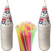 Concession Essentials 100 Count 6oz Snow Cone Cups with 100 8" Neon Spoon Straws, Pack of 200ct (100 cups/100 straws) view 1