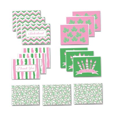 15 Custom Pink and Green notecards |Sorority Inspired | Thank you, Birthday, Sisterhood and all occasion cards