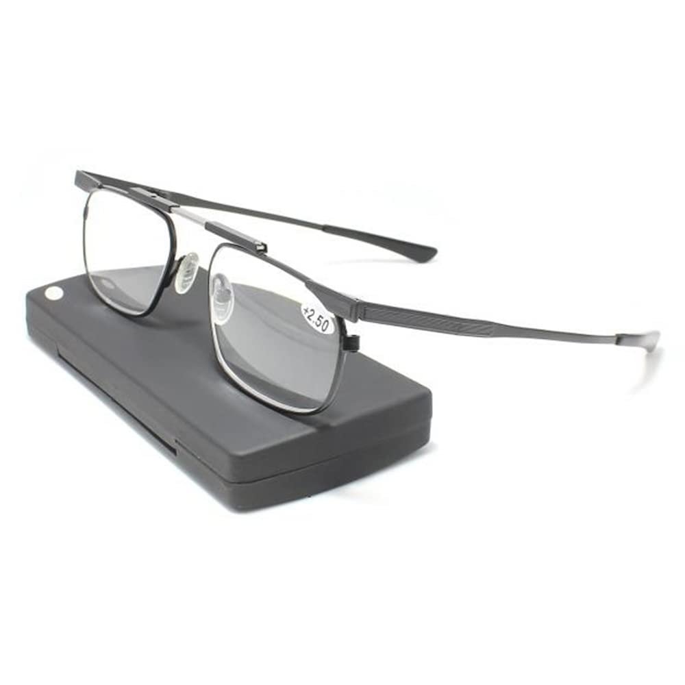 LKP Presbyopia Glasses, Adjustable Reading Glasses Metal Frame Readers For Unisex Reading Eyeglasses Diopter +2.50(Black,+1.00)