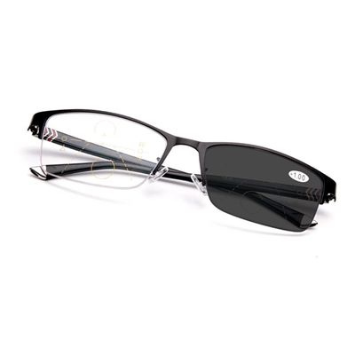 LKP Photochromic Anti Blue Light Reading Glasses Progressive Multifocal Outdoor Glasses Sunglasses Half Metal Frame 1pack(Black,+2.50)