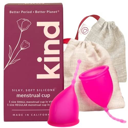 Kind Cup | Comfortable | Soft | Curved Period Cup | Easy to Reach | Easy to Use | 100% Medical Grade Silicone Cups | Patented Menstrual Cups | Reusable Cups (Violet - Regular & Small (Duo))