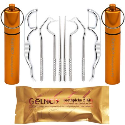 Toothpicks Pocket Set Reusable Dental Floss Picks Kit Stainless Steel Teeth Cleaning Tools Flossers for Adults Tooth Picker Oral Hygiene Travel (2 Set)