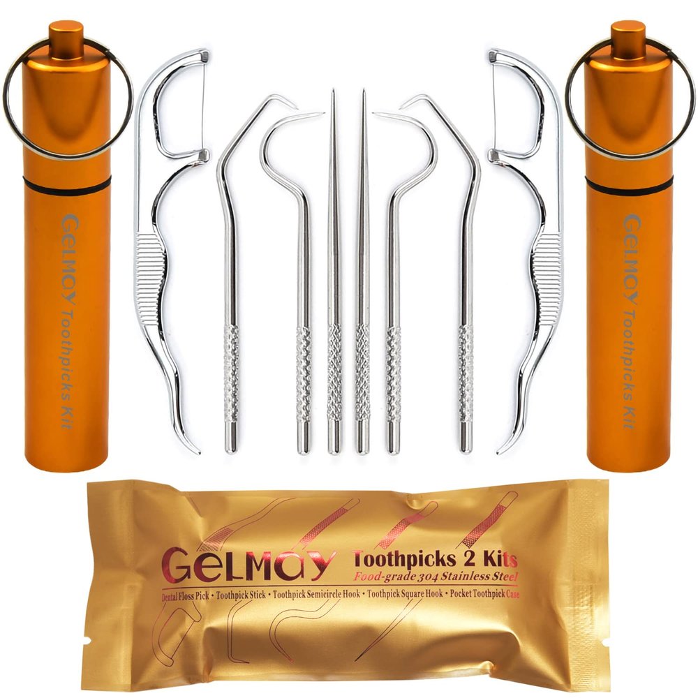 Toothpicks Pocket Set Reusable Dental Floss Picks Kit Stainless Steel Teeth Cleaning Tools Flossers for Adults Tooth Picker Oral Hygiene Travel (2 Set)