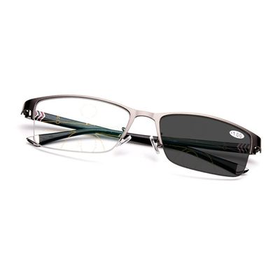 LKP Photochromic Anti Blue Light Reading Glasses Progressive Multifocal Outdoor Glasses Sunglasses Half Metal Frame 1pack(Silver,+2.00)