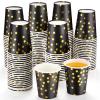 Sieral 100 Pcs Black Gold Foil Disposable Paper Cups Valentine Polka Dot Shot 9 oz Coffee Drinkware Bulk for Wedding Dinner Party Supplies(Black and Gold) view 1