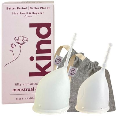 Kind Cup | Comfortable | Soft | Curved Period Cup | Easy to Reach | Easy to Use | 100% Medical Grade Silicone Cups | Patented Menstrual Cups | Reusable Cups (Clear - Regular & Small (Duo))