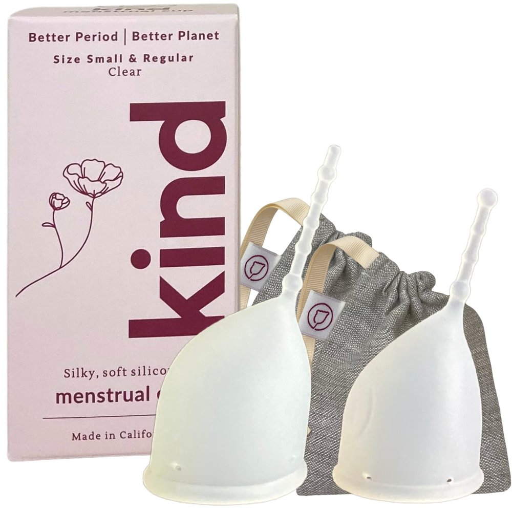 Kind Cup | Comfortable | Soft | Curved Period Cup | Easy to Reach | Easy to Use | 100% Medical Grade Silicone Cups | Patented Menstrual Cups | Reusable Cups (Clear - Regular & Small (Duo))