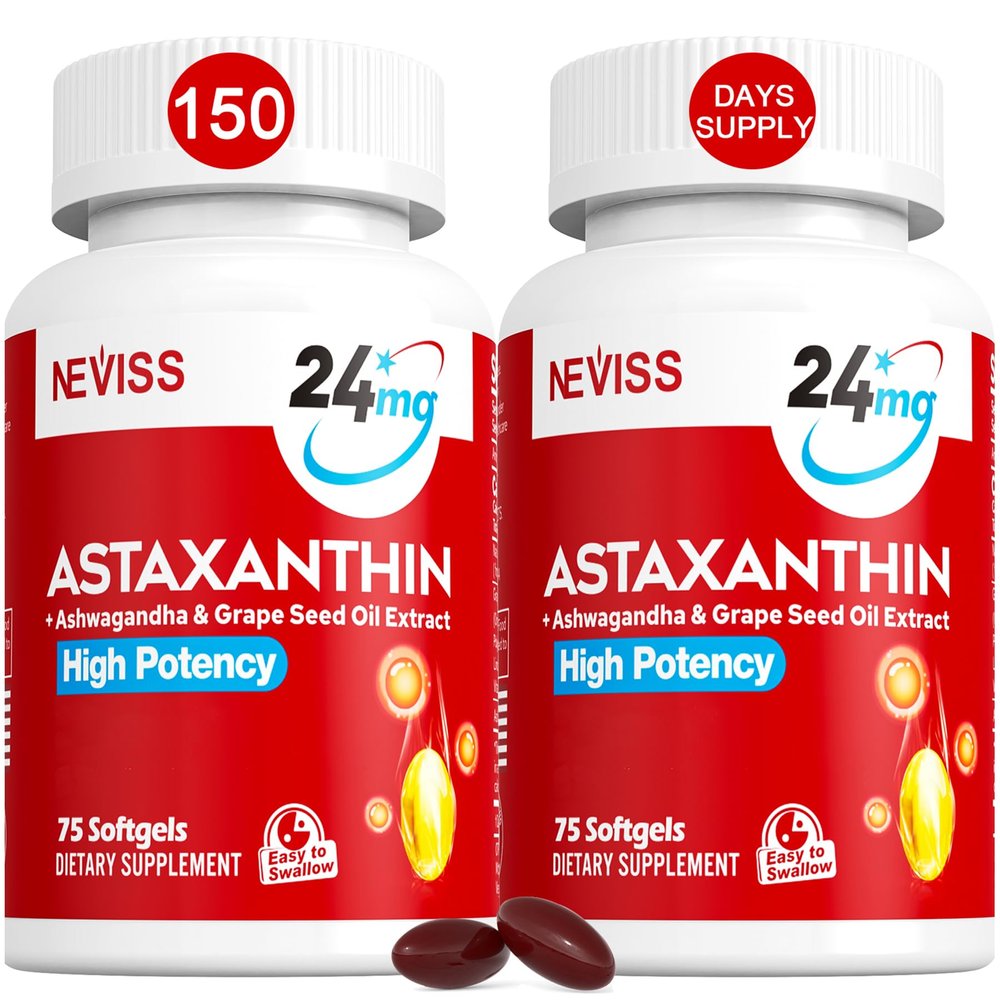 Astaxanthin Supplements 24mg, 5 Month Supply - Coconut MCT Oil, Fresh Microalgae Source w/Grape Seed Oil, Ashwagandha - Antioxidants for Healthy Skin, Eyes, Aging - Non-GMO & Gluten Free, 150 Softgels