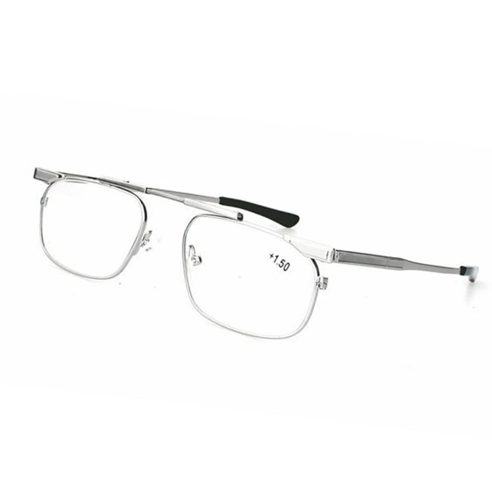 LKP Presbyopia Glasses, Adjustable Reading Glasses Metal Frame Readers For Unisex Reading Eyeglasses Diopter +2.50(Silver,+1.50)