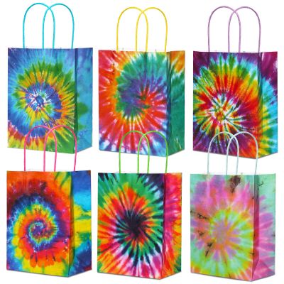 TaoBary 24 Pcs Tie Dye Party Favor Bags Camouflage Treat Goodie Retro Gift Bags Colorful Rainbow Tie Dye Paper Accessories Party Favor Decoration Supplies for Birthday Christmas