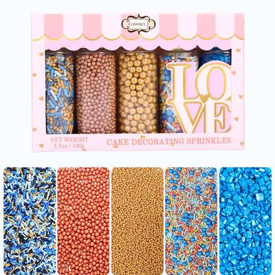 Confect Tropical Paradise Sprinkles | Celebration Sprinkles | Mix Bronze Dragees | Midnight Blue Jimmies | Edible Blue Sparkling Sugar | Sprinkles for Cake Decorations | Vegan, Gluten-Free, Nut-Free, Soy-Free, Dairy-Free, Palm Oil-Free - 5 Oz