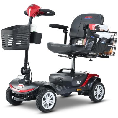 Folding Mobility Scooter for Seniors 4 Wheel Scooter for Adults Electric Medical Scooter Compact for Travel - Electric Powered Wheelchair Device - Compact Heavy Duty Mobile (Red)