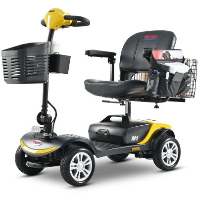 Folding Mobility Scooter for Seniors 4 Wheel Scooter for Adults Electric Medical Scooter Compact for Travel - Electric Powered Wheelchair Device - Compact Heavy Duty Mobile (Yellow)