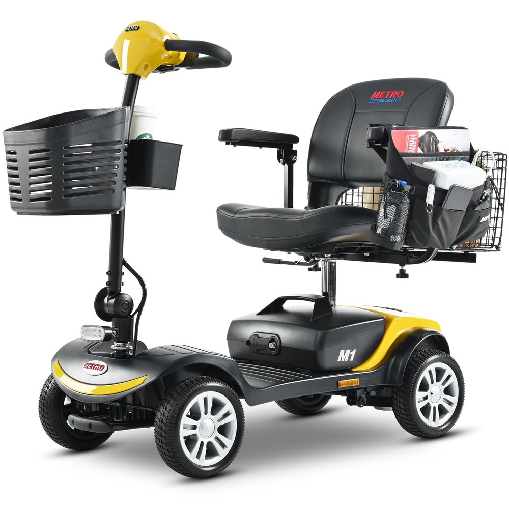 Folding Mobility Scooter for Seniors 4 Wheel Scooter for Adults Electric Medical Scooter Compact for Travel - Electric Powered Wheelchair Device - Compact Heavy Duty Mobile (Yellow)