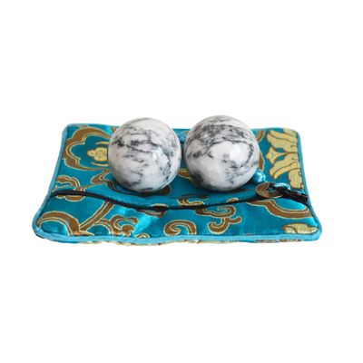 ILEWEI Chinese Traditional Baoding Balls Black White Natural Marble Health Exercise Medicine Massage Balls for Hand Therapy Stress Relief Relax Fingers Gift (1.4 inches, Black White with Bag)