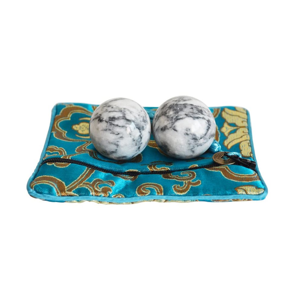 ILEWEI Chinese Traditional Baoding Balls Black White Natural Marble Health Exercise Medicine Massage Balls for Hand Therapy Stress Relief Relax Fingers Gift (1.4 inches, Black White with Bag)