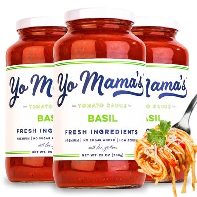 Yo Mama's Foods Keto Tomato Basil Pasta and Spaghetti Sauce - Pack of (3) - No Sugar Added, Low Carb, Low Sodium, Vegan, Gluten Free, Paleo Friendly, and Made with Whole, Non-GMO Tomatoes