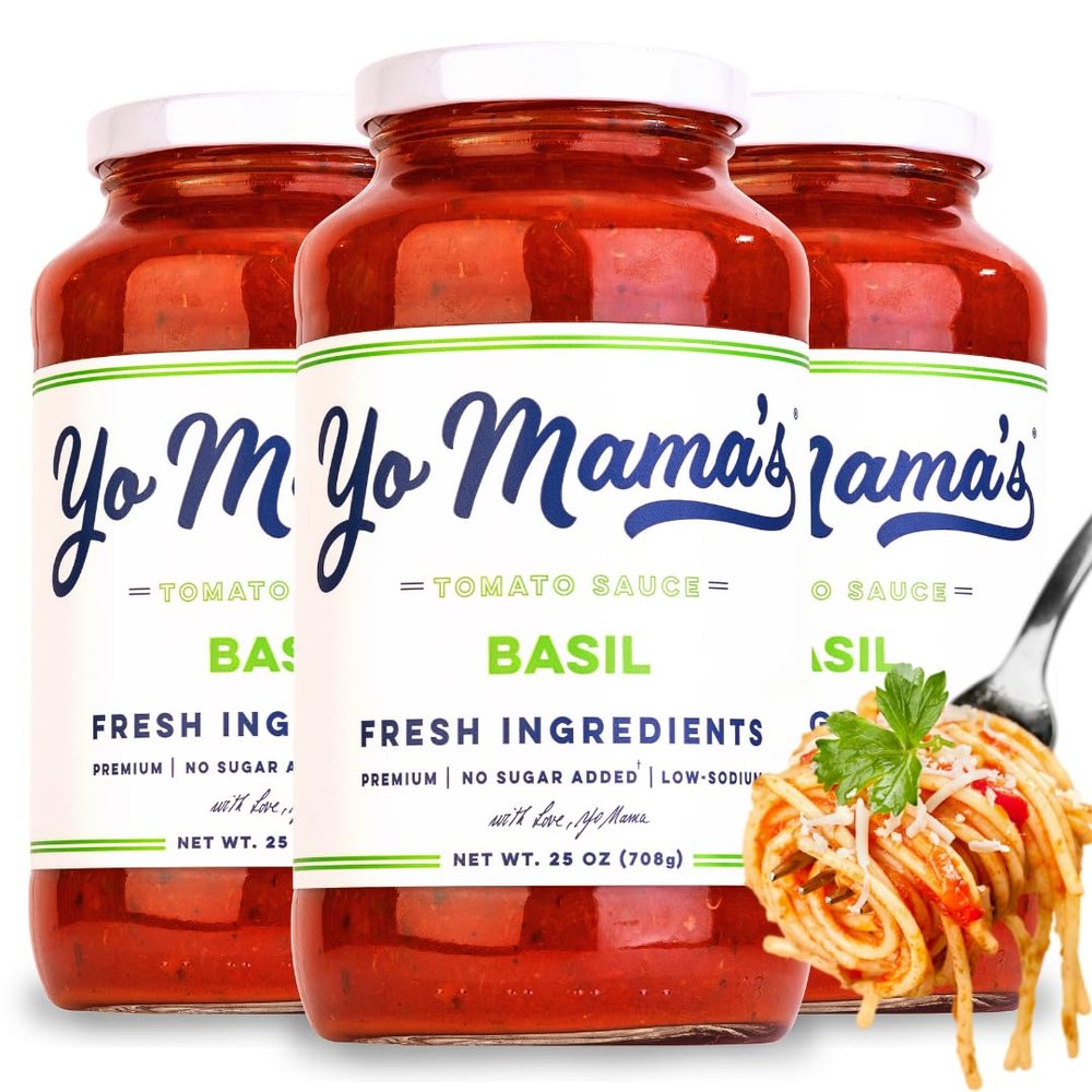 Yo Mama's Foods Keto Tomato Basil Pasta and Spaghetti Sauce - Pack of (3) - No Sugar Added, Low Carb, Low Sodium, Vegan, Gluten Free, Paleo Friendly, and Made with Whole, Non-GMO Tomatoes